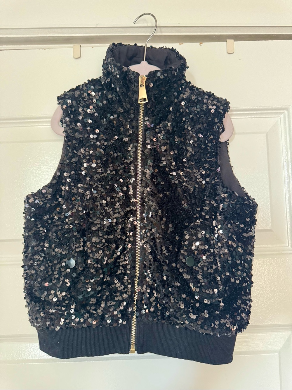 SSYS Girls XS Black Sequin Vest Jacket with Gold Zip